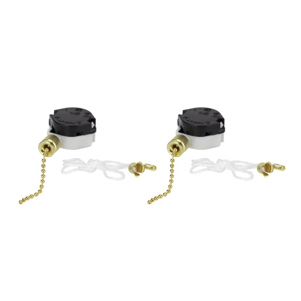 Aspen Creative Corporation Polished Brass 3 Speed Ceiling Fan Light Switch With Pull Chain 2 Pack