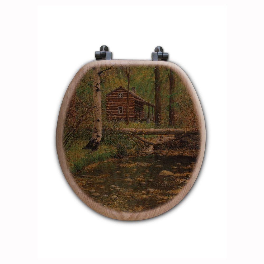 Autumn Hideaway Round Closed Front Wood Toilet Seat in Oak Brown-TS-O