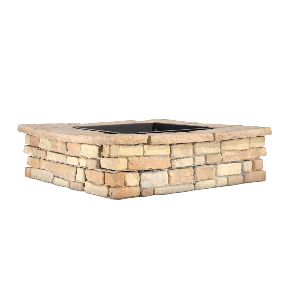 Natural Concrete Products Co 28 In X 14 In Steel Wood Random Stone Brown Square Fire Pit Kit Rbsfp The Home Depot