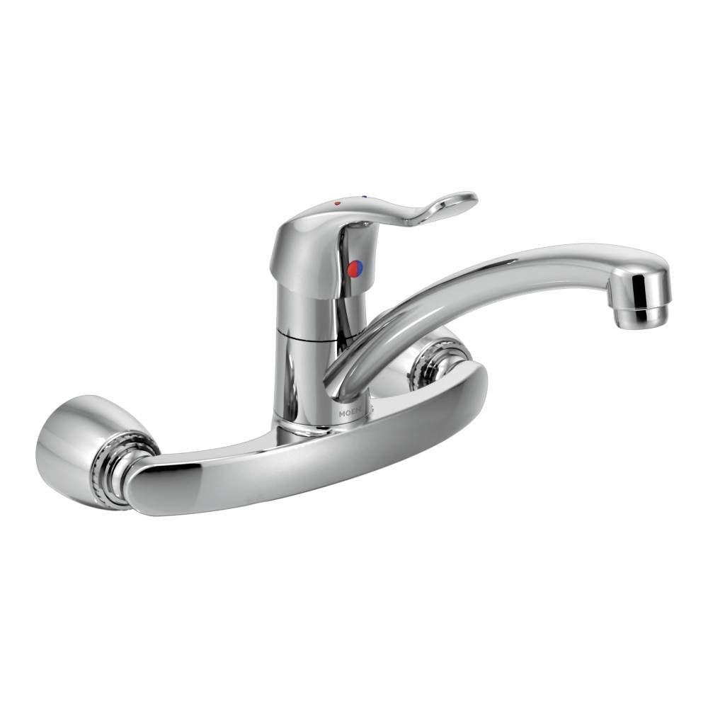 Moen Single Handle Wall Mount Kitchen Faucet With 9 In Spout In Chrome 8713 The Home Depot