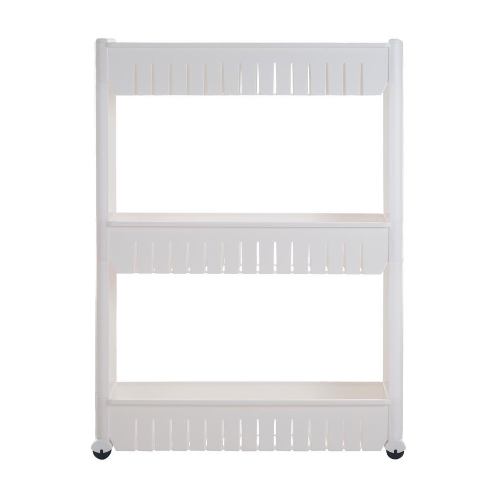 Lavish Home 3 Tier White Slim Slide Out Storage Tower With Wheels