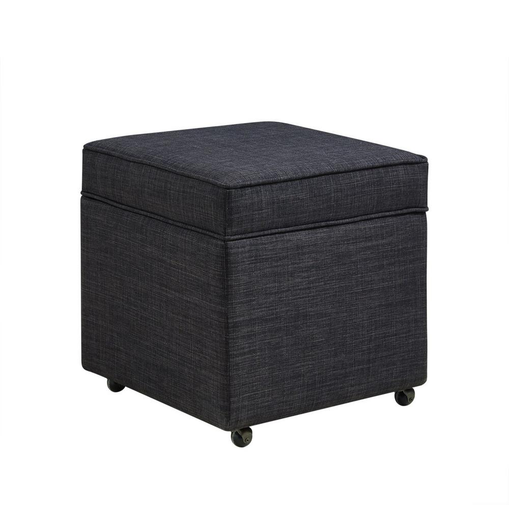 Inspired Home Laurie Black Linen Upholstered Rolling Cube Storage