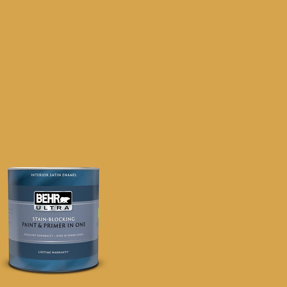 BEHR ULTRA 1 qt. M2906 Plantain Chips Satin Enamel Interior Paint and Primer in One775304