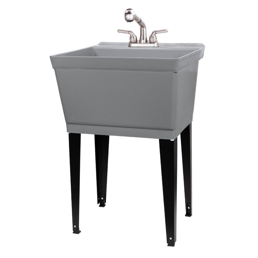 Unbranded Complete 22.875 in. x 23.5 in. Grey 19 Gal. Utility Sink Set