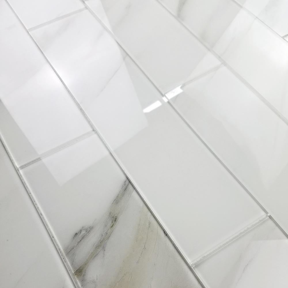 Abolos Subway 4 X 16 Calacatta White Glossy Stone Look Gl L Abolos Subway 4 X 16 Calacatta White Glossy Stone Look Gl L Stick