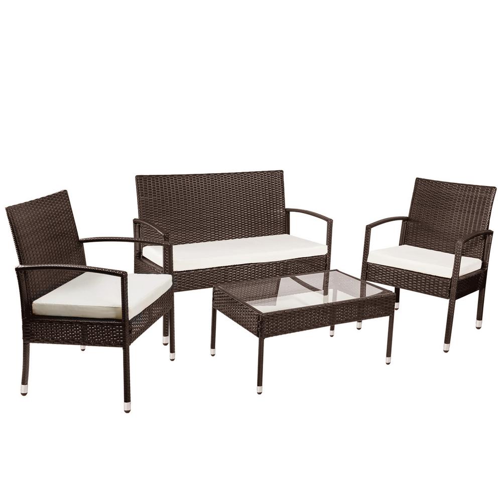 Boyel Living 4 Piece Wicker Sofa Seating Group With Cushions Outdoor Rattan Set Bh Wf190609aaa The Home Depot