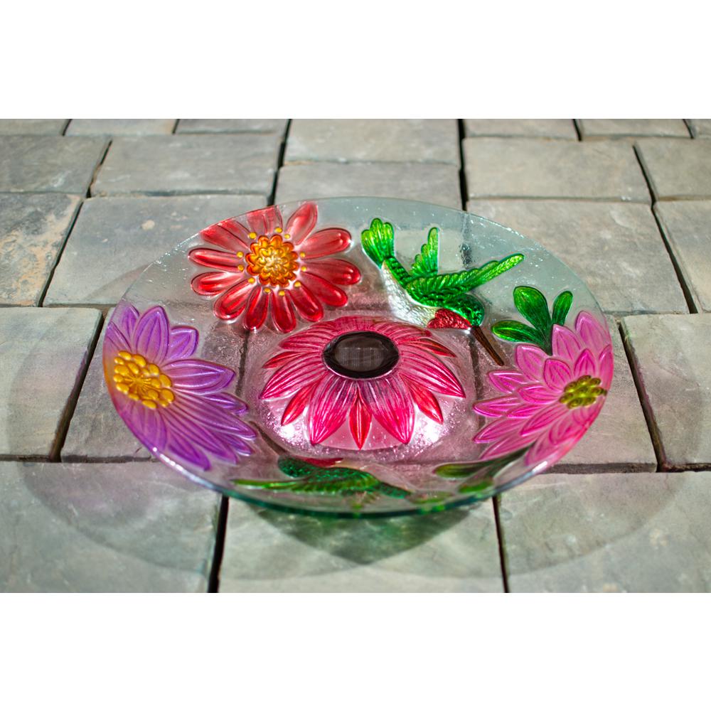 Hi Line Gift Solar Glass Fl Hummingbird Bird Bath