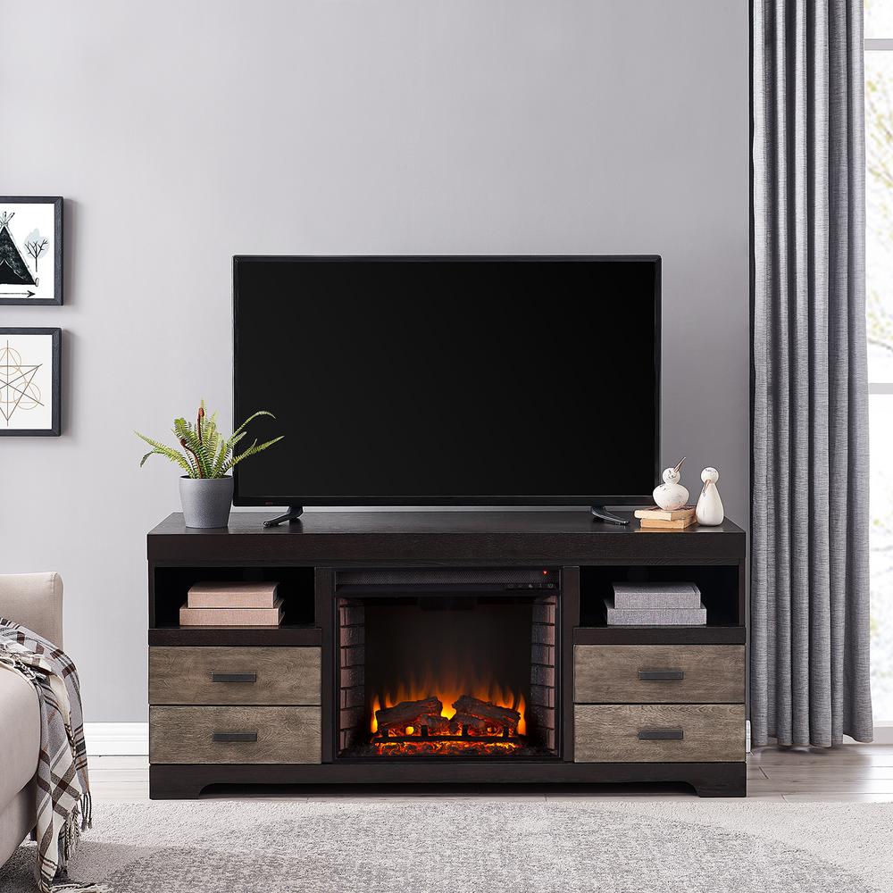 Southern Enterprises Moore 60 In Electric Fireplace In Ebony And