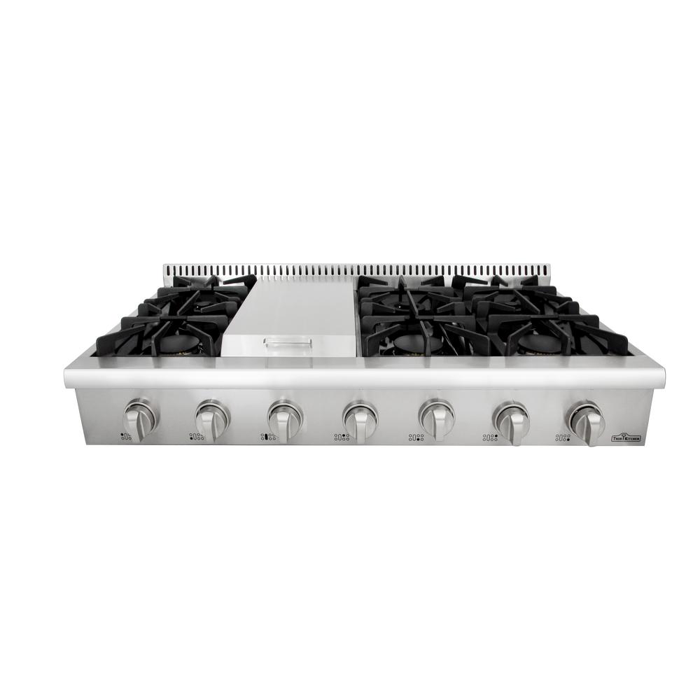 Thor Kitchen 48 In Gas Range Top Stainless Steel With 6 Burners Gas Range Top In Stainless Steel With 6 Burners Including And Griddle