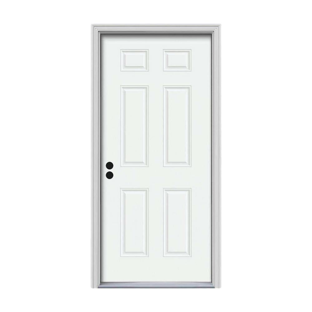 Jeld Wen 32 In X 80 In 6 Panel White Painted Steel Prehung Right Hand Inswing Front Door W Brickmould