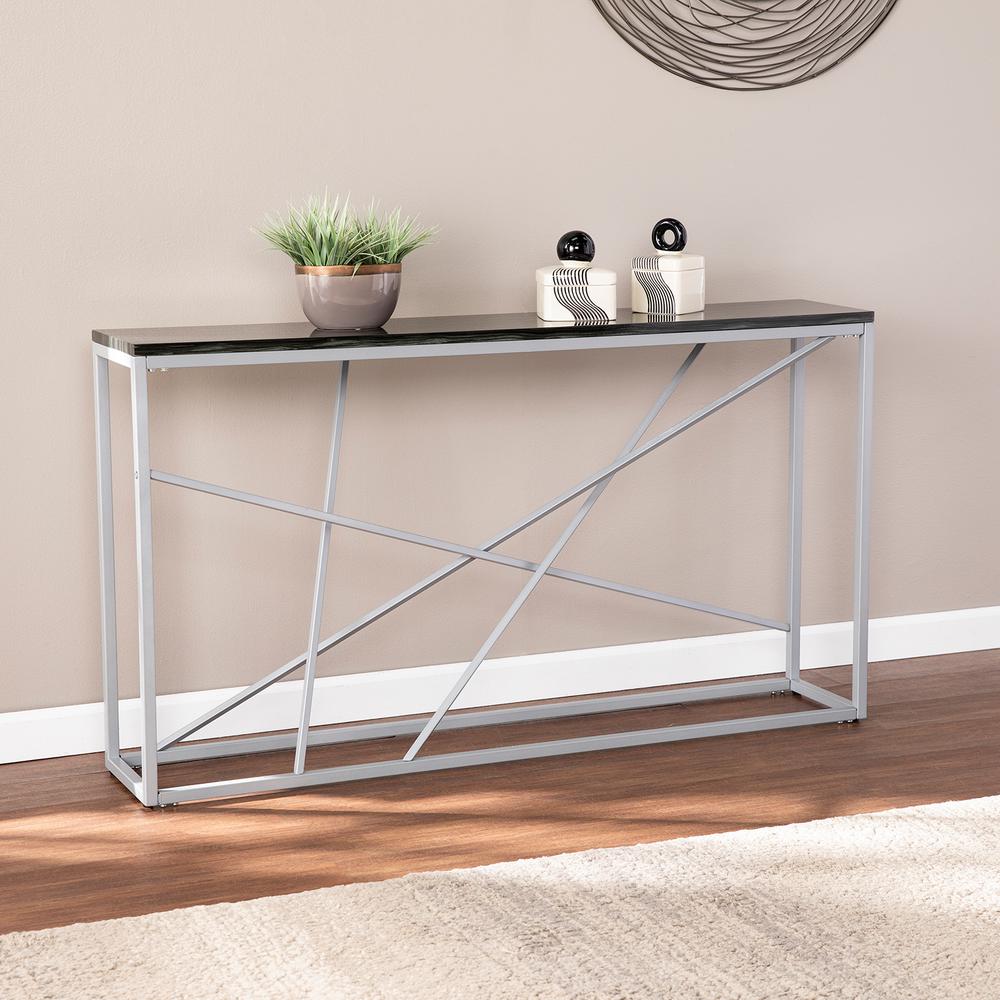 Southern Enterprises Salla 52 In Black Faux Slate Silver Standard Rectangle Composite Console Table Hd530130 The Home Depot