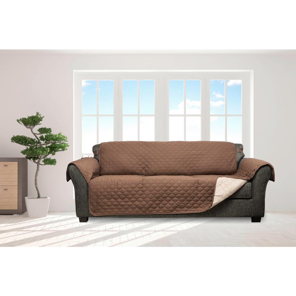Quickfit Jameson Chocolate And Natural Reversible Waterproof Quickfit Jameson Chocolate And Natural Reversible Waterproof Microfiber Sofa Cover With Elastic Buckle