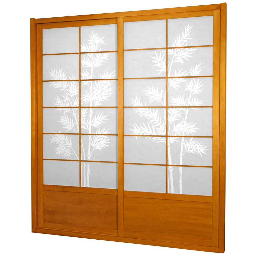 7 Ft Honey Bamboo Tree 2 Panel Sliding Door