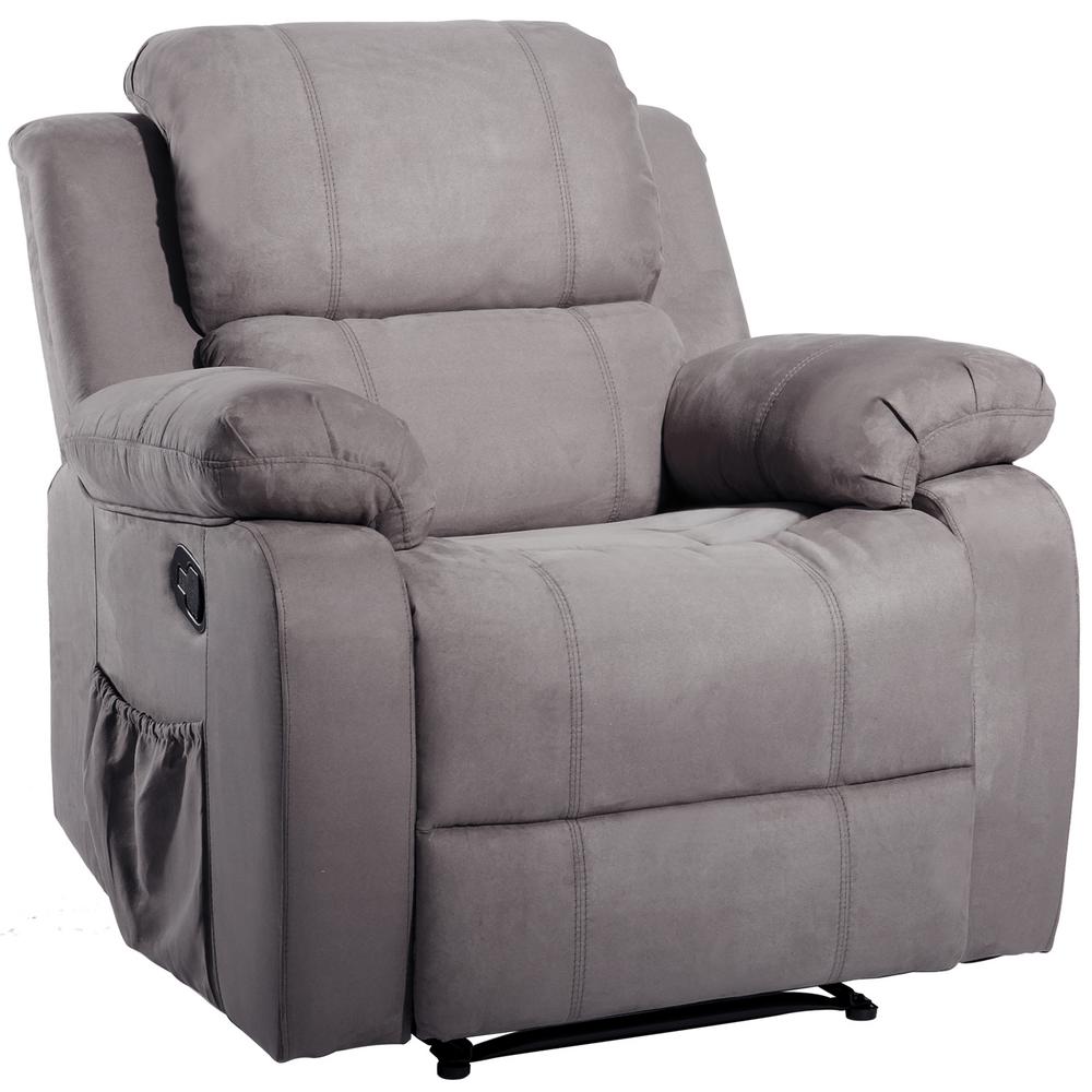 Boyel Living Gray Suede Heated Mage Ergonomic Recliner Sofa Heated Mage Ergonomic Recliner Sofa