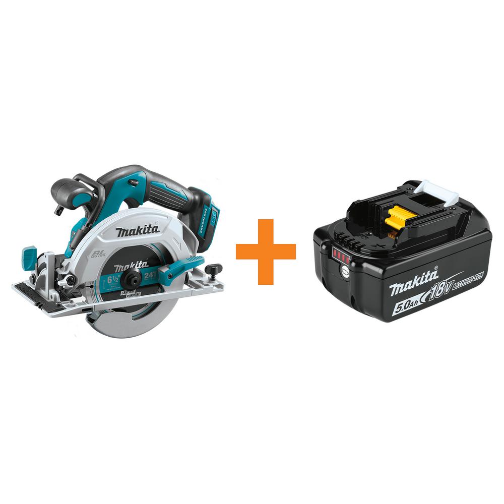 Makita 6-1/2 in. 18-Volt LXT Lithium-Ion Brushless Cordless Circular Saw Tool-Only with Bonus 18-Volt LXT 5.0 Ah Battery was $328.0 now $189.0 (42.0% off)
