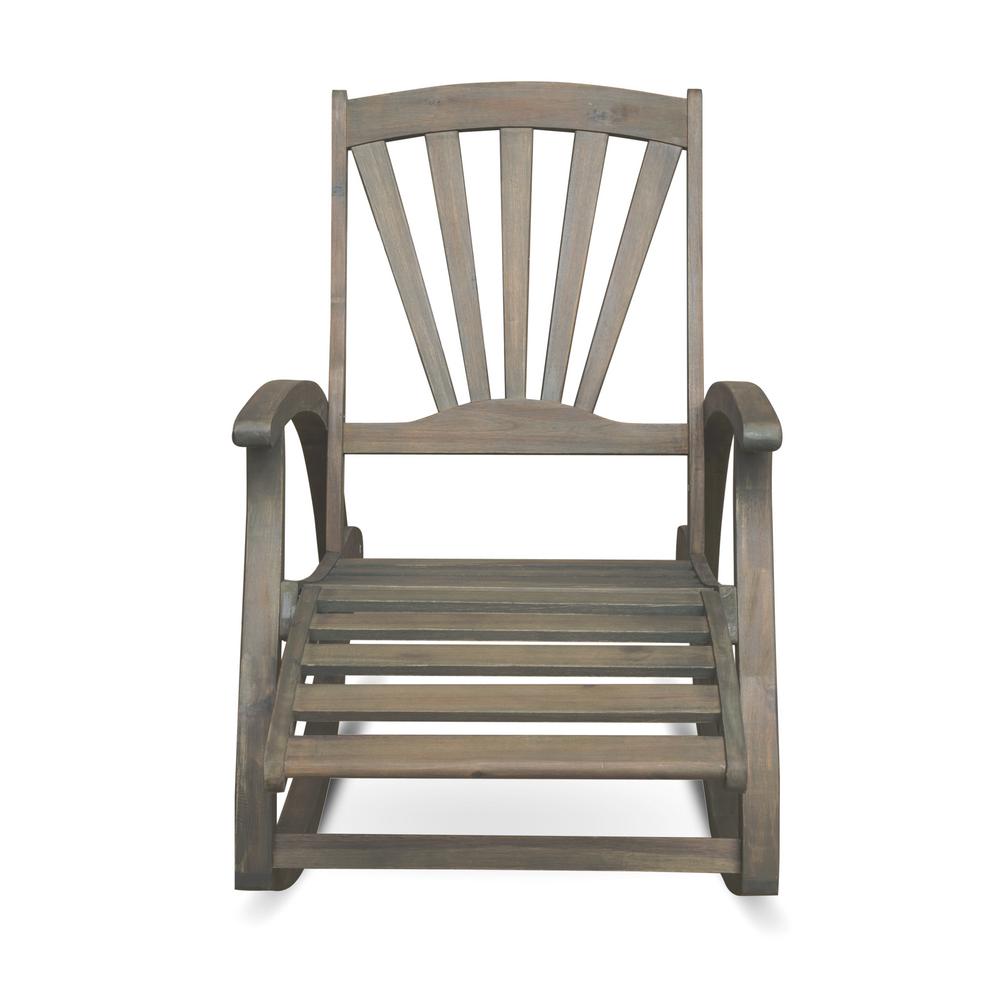 Noble House Sunview Gray Wood Outdoor Rocking Chair with Footrest305228 The Home Depot