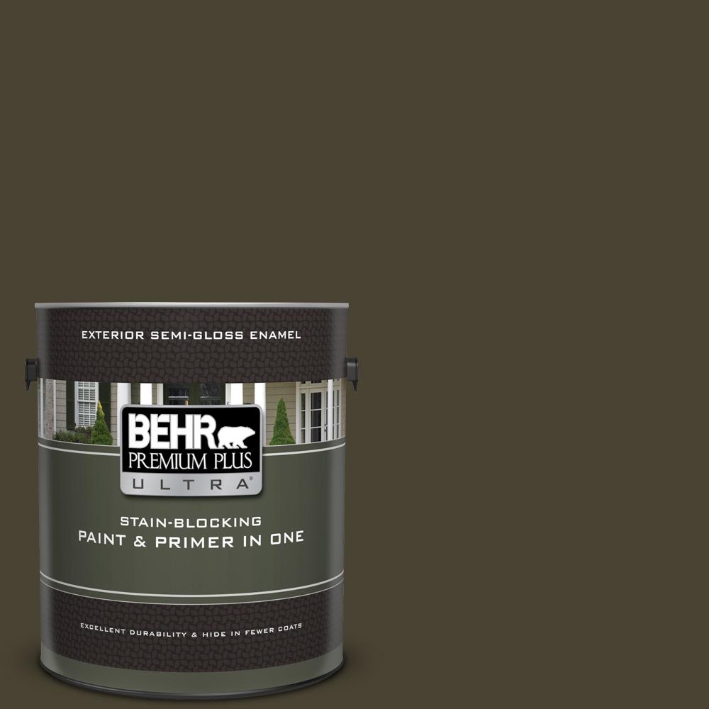 Behr Premium Plus Ultra 1 Gal Ppu5 01 Espresso Beans Semi Gloss Enamel Exterior Paint And Primer In One 585301 The Home Depot