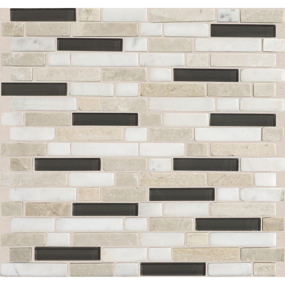 Daltile Stone Radiance Kinetic Khaki 11-3/4 in. x 12-1/2 in. x 8 mm Glass and Stone Mosaic Blend ...