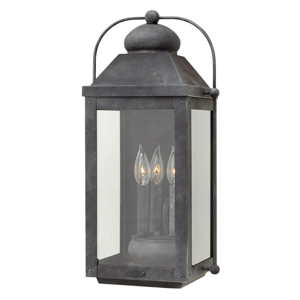 Hinkley Lighting Anchorage Large 3-Light Aged Zinc Outdoor Wall Mount Lantern Sconce-1855DZ ...