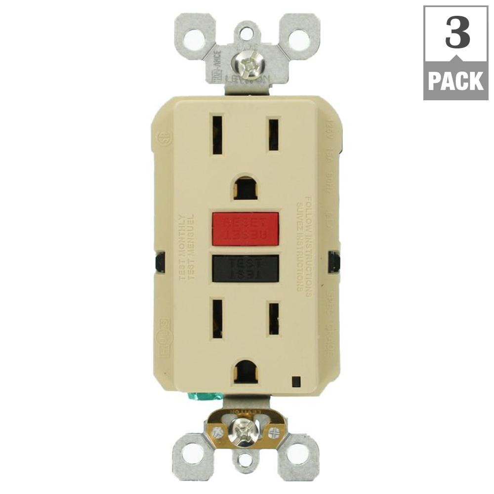 Leviton 15 Amp Self Test Smartlockpro Slim Duplex Gfci Outlet Ivory 3 Pack