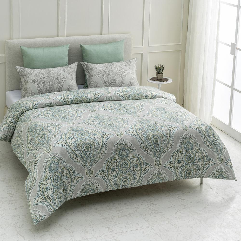 A1 Home Collections Genia Wrinkle Resistant Reversible Print 100 Genia Wrinkle Resistant Reversible Print 100 Organic Cotton Green Queen Duvet Cover Set