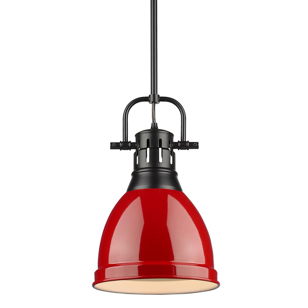 Duncan 1 Light Black Pendant And Rod With Red Shade
