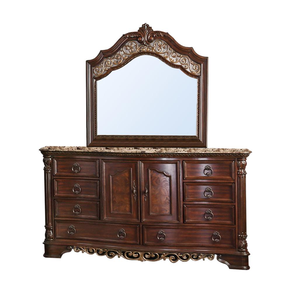 William S Home Furnishing Menodora Dresser And Mirror In Brown Cherry Finish Cm7311dm The Home Depot