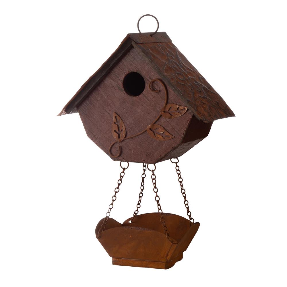 Glitzhome 13 In H Distressed Solid Wood Birdhouse With Bird Bath 6941327136963 The Home Depot