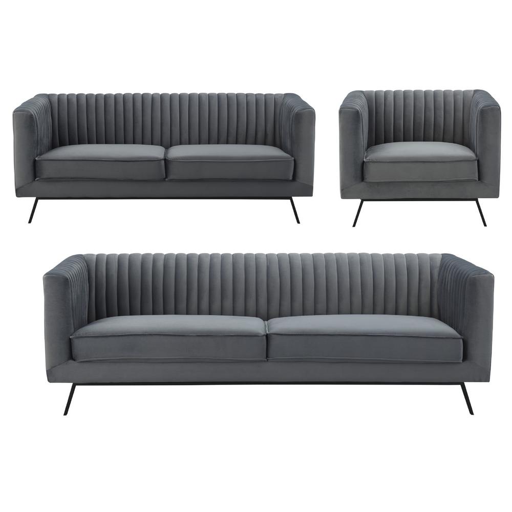 Manhattan Comfort Vandam 3 Piece Charcoal Grey Velvet Sofa Loveseat Manhattan Comfort Vandam 3 Piece Charcoal Grey Velvet Sofa Loveseat And Armchair Set