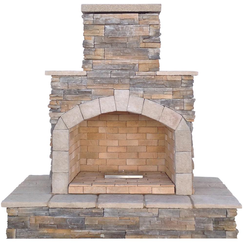 Cal Flame 78 In Brown Stone Veneer Propane Gas Outdoor Fireplace