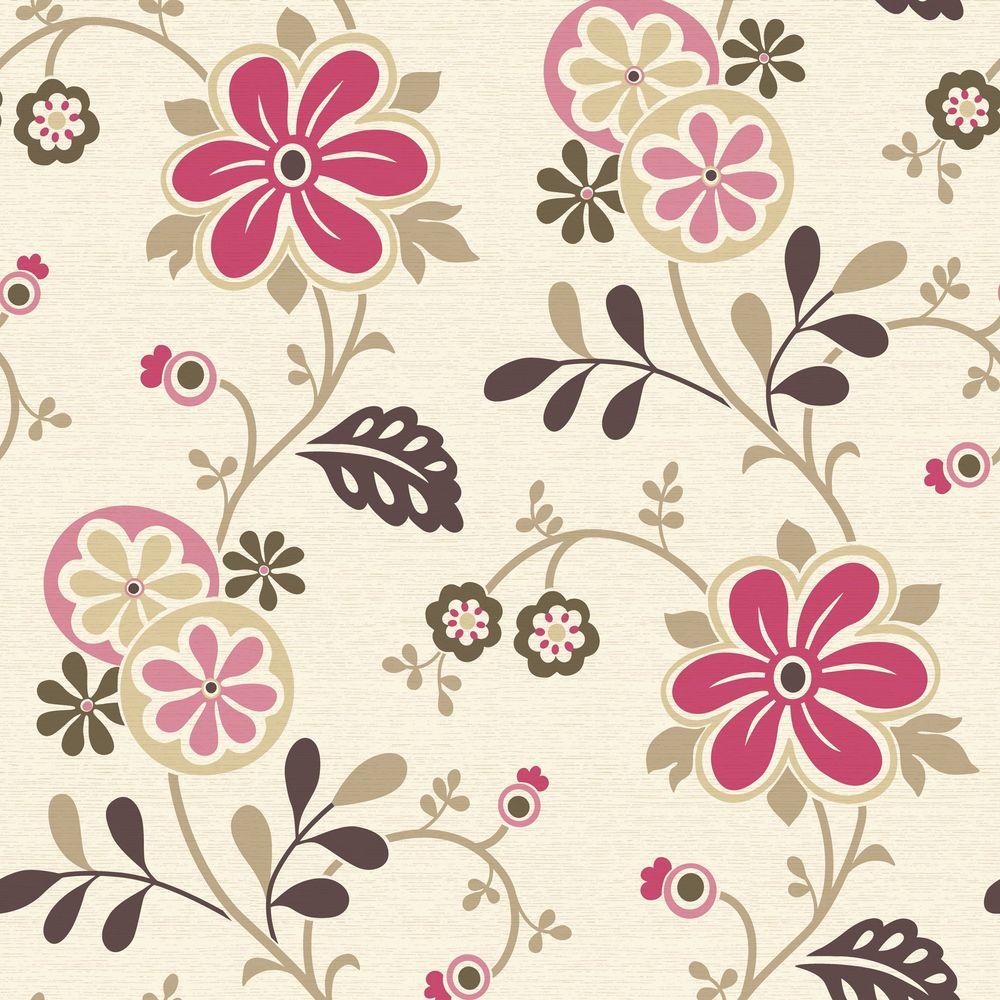 Amelie Pink Modern Fl Trail Wallpaper Sample