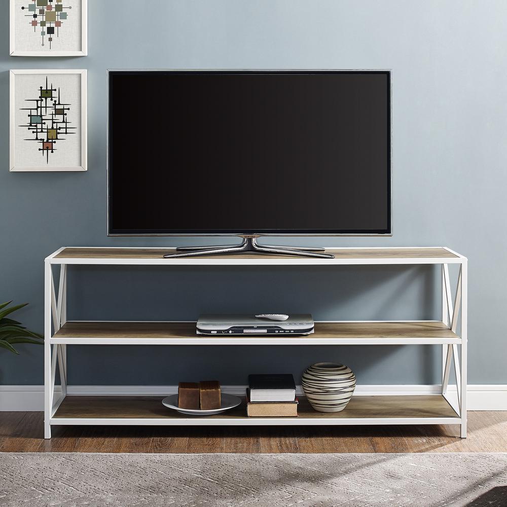 Walker Edison Furniture Company 60 In Rustic Oak White Metal 60 In Rustic Oak White Metal Bookcase
