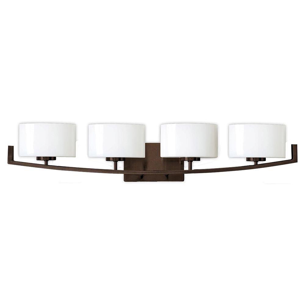 Hampton Bay Burye 4 Light Oil Rubbed Bronze Vanity Light With Etched White Glass Shades 15324 The Home Depot