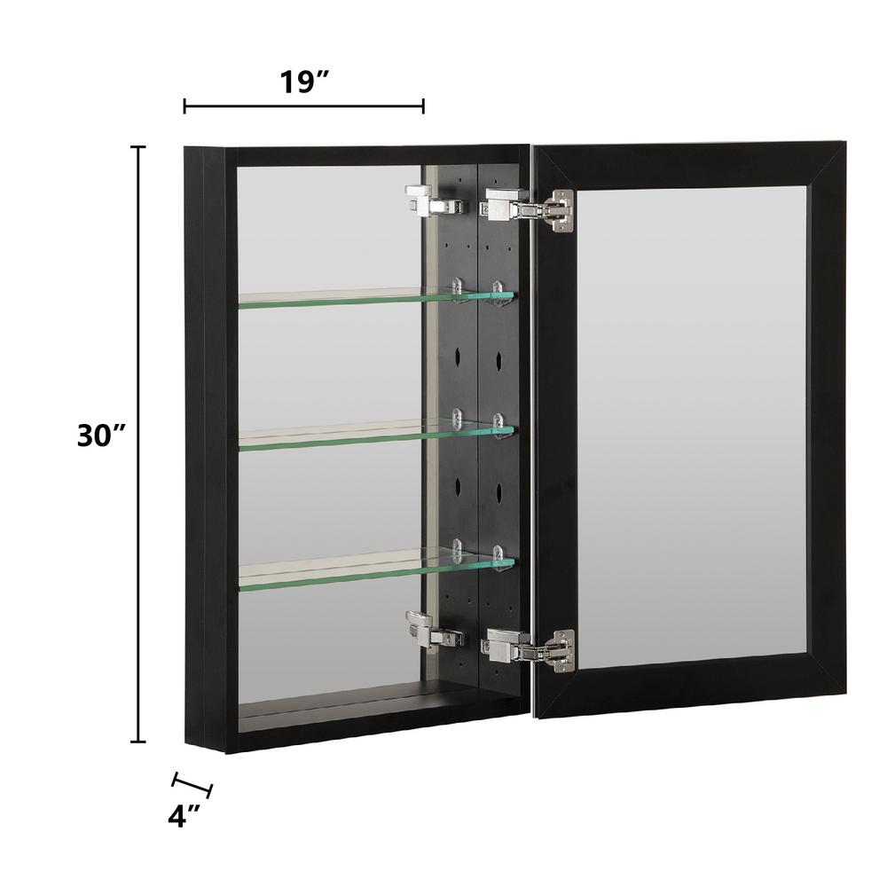 Boyel Living 19 In X 30 In Recessed Or Surface Mount Frameless 1 Door Medicine Cabinet In Black With 3 Adjustable Shelves Kfmmc1930 Bl The Home Depot