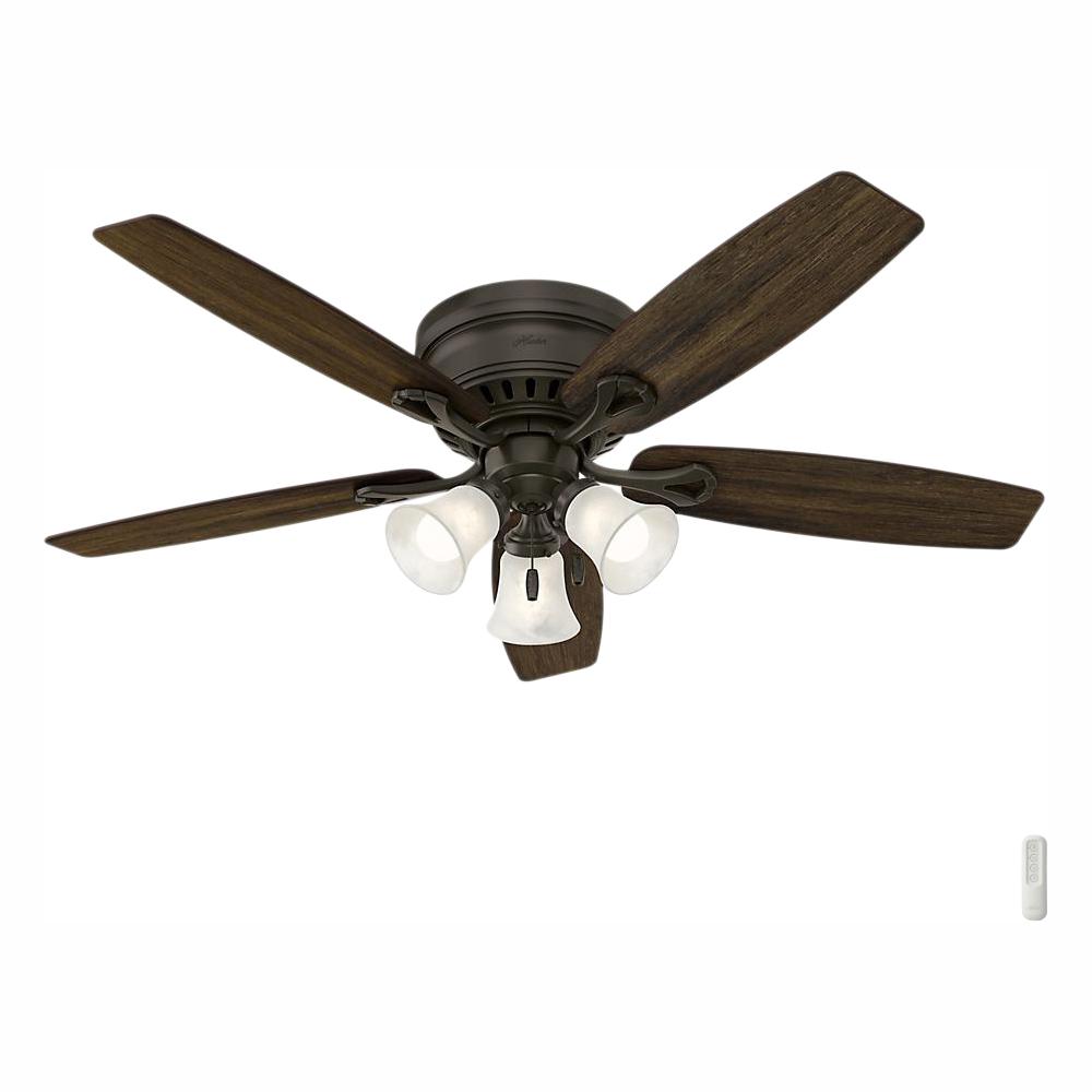 Hunter Oakhurst 52 In Led Indoor Low Profile New Bronze Ceiling Fan With Light Kit And Bundled Handheld Remote Control