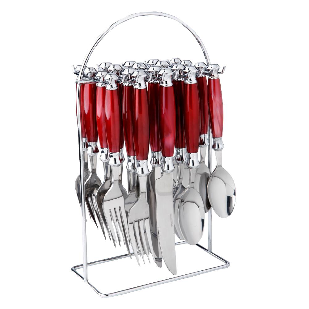 Cambridge Barcelona Pearl Red 20 Piece Plastic Handle Flatware Set Cambridge Barcelona Pearl Red 20 Piece Plastic Handle Flatware Set With Rack