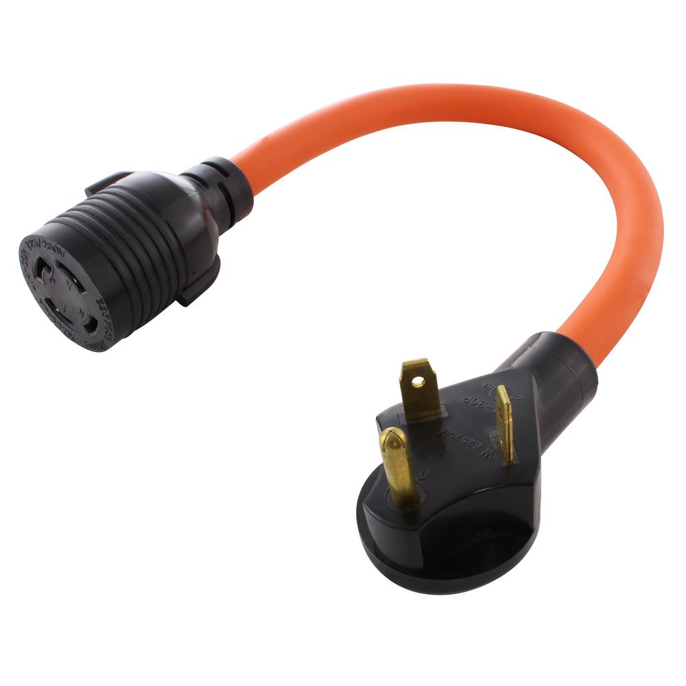 TT-30P TRAVEL TRAILER RV MALE PLUG to 14-30R 4-PIN DRYER RECEPTACLE ADAPTER 125V