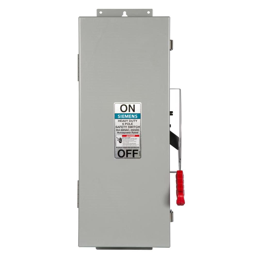 Siemens Heavy Duty 30 Amp 600Volt 6Pole Type 12 NonFusible Safety