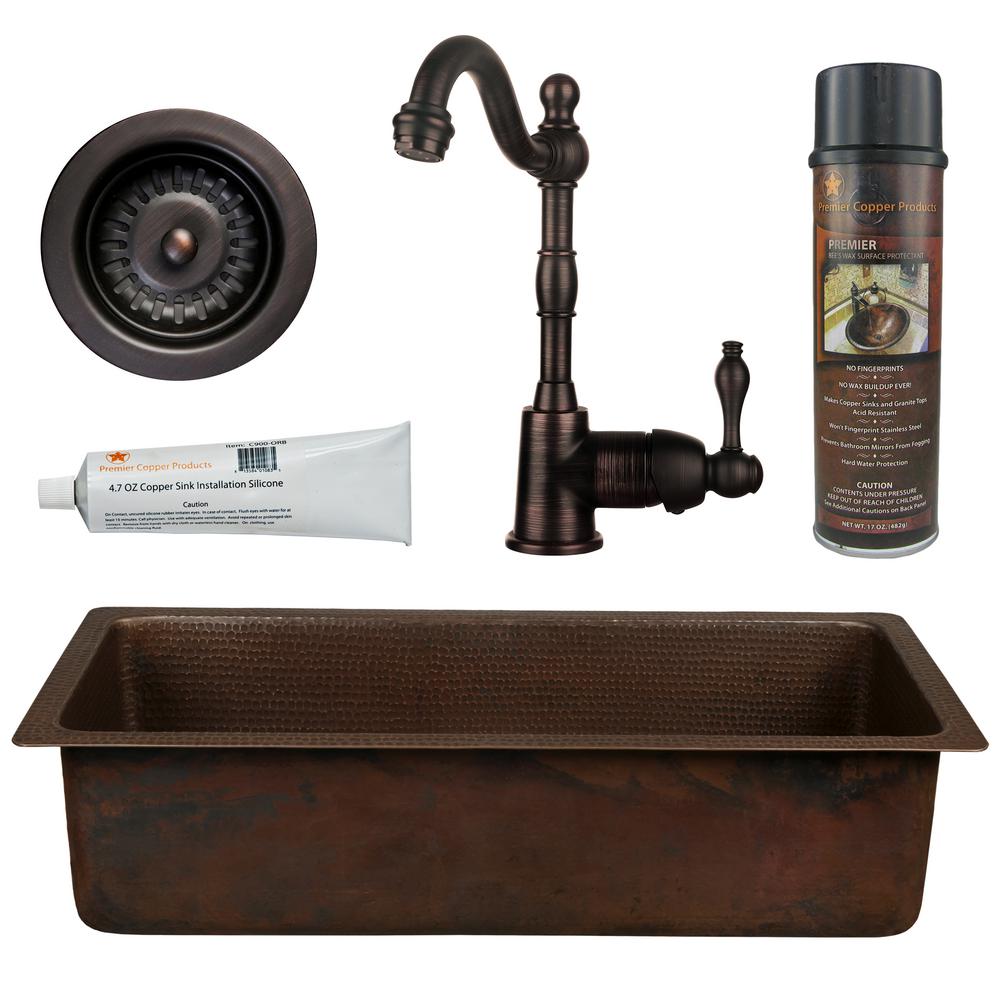 Premier Copper Products All In One Dual Mount 28 Single Bowl Bar Prep Sink With Faucet Oil Rubbed Bronze