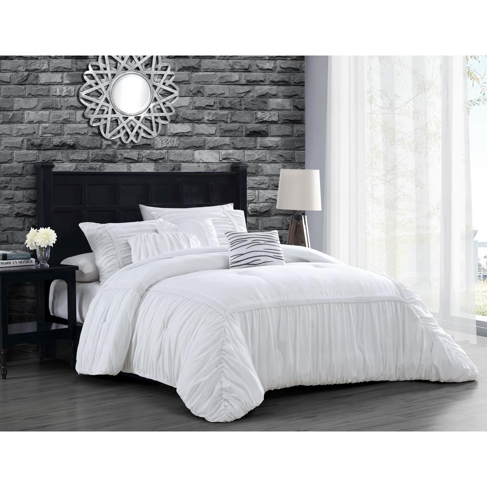 Zurich Elastic Hotel King White Comforter Set With Throw Pillows