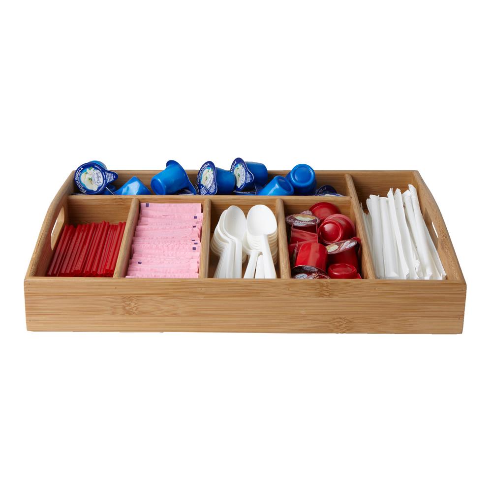 Mind Reader Serve 6 compartment bamboo serving tray with handles, Brown