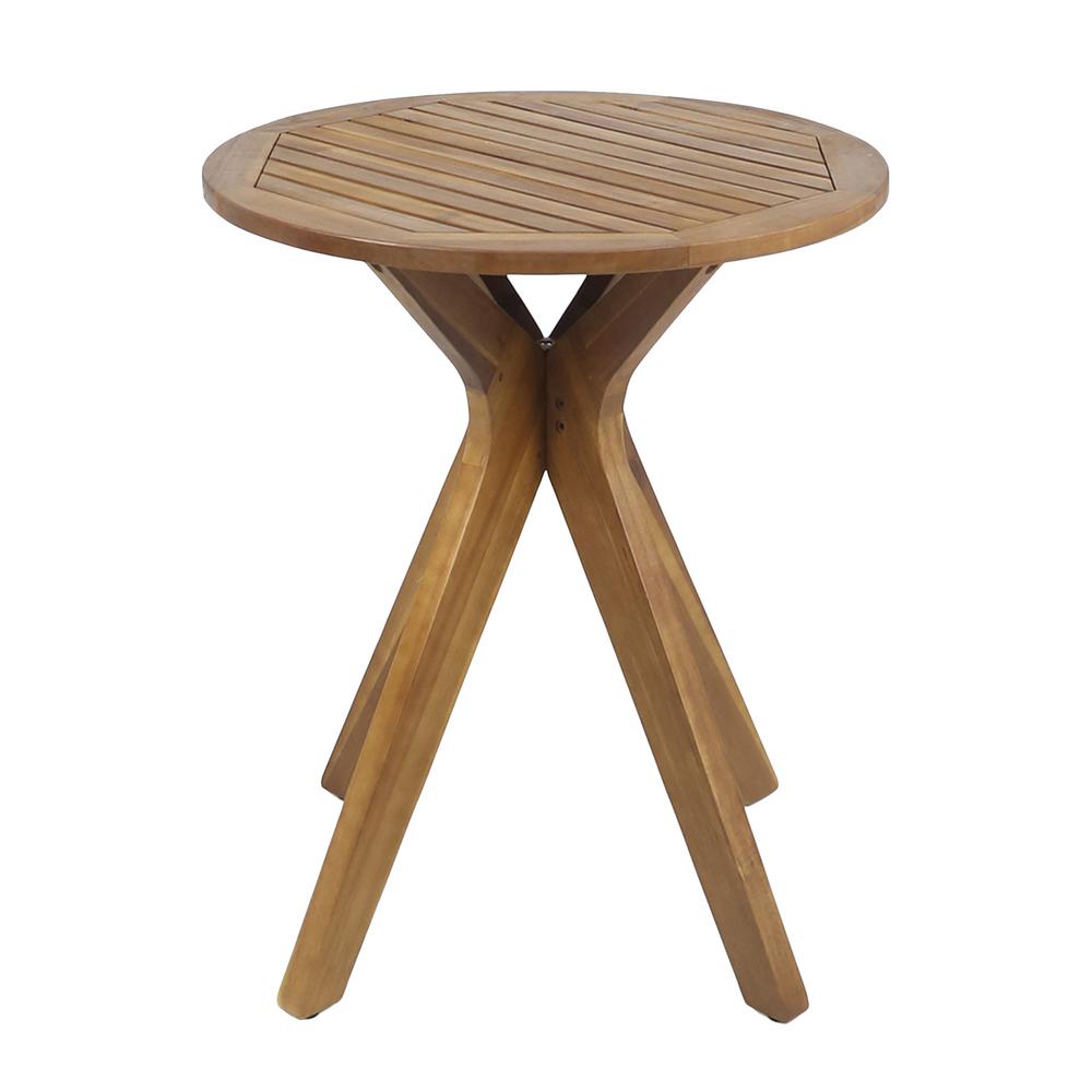Noble House Stamford Teak Brown Round Wood Outdoor Bistro Table With X Legs