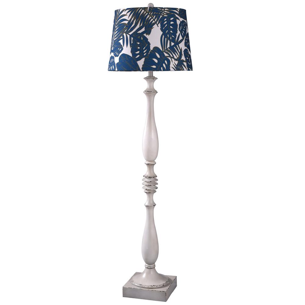 Stylecraft 61 5 In Old White Distressed Floor Lamp With Blue Styrene Shade