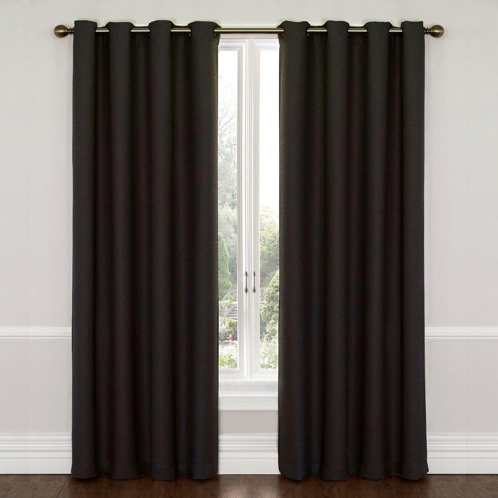 Eclipse Wyndham Blackout Jet Black Polyester Curtain Panel, 95 in