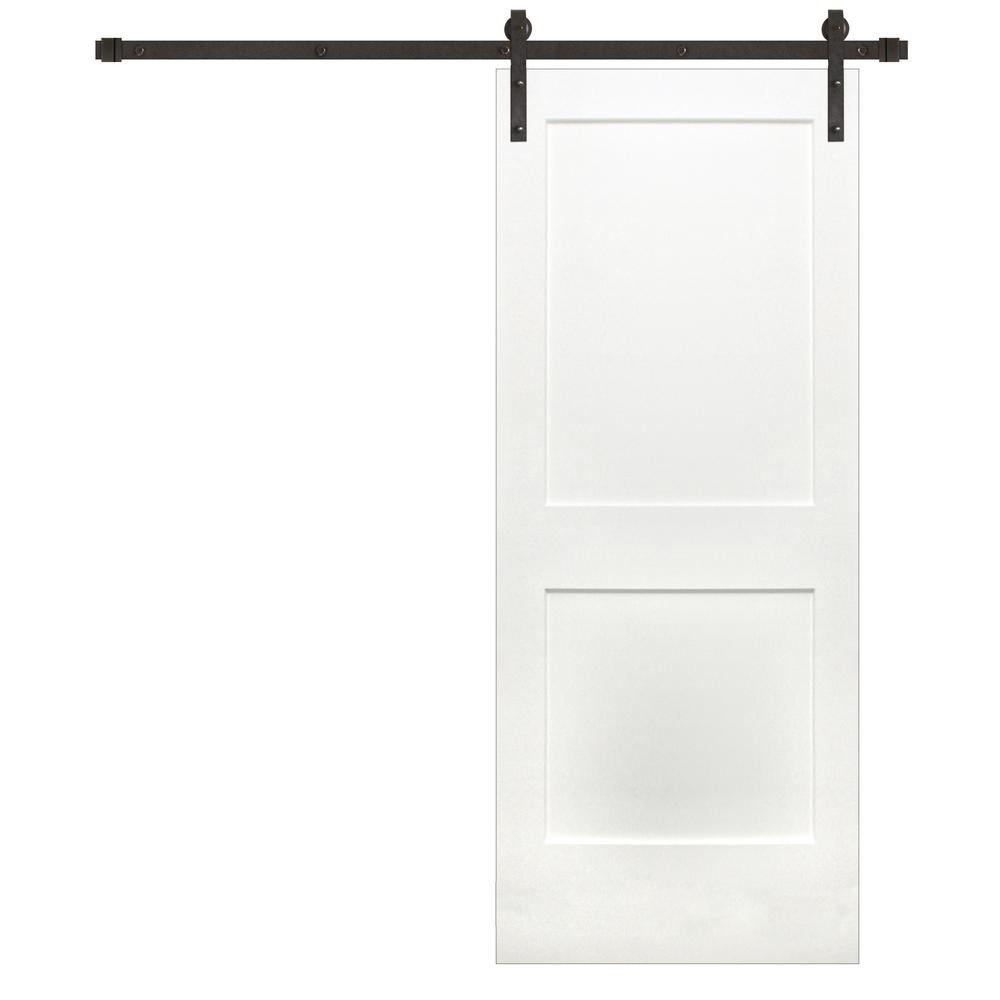 Pacific Entries 36 In X 84 In Shaker 2 Panel Primed Wood Interior Sliding Barn Door With Bronze Hardware Kit