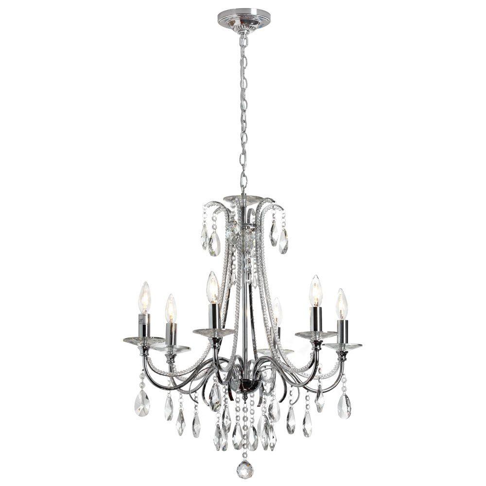 Radionic Hi Tech Ella 6 Light Polished Chrome Crystal Chandelier Polished Chrome Crystal Chandelier