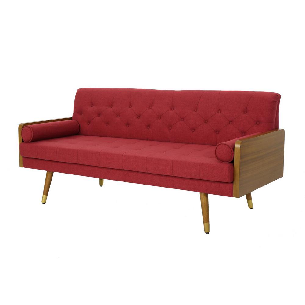 Noble House 3 Seat Red Tufted Fabric Sofa 40974 The Home Depot