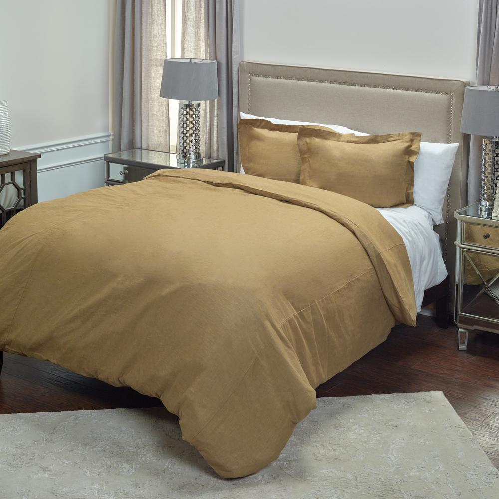 Rizzy Home Khaki Solid Pattern King Linen Duvet Bedding