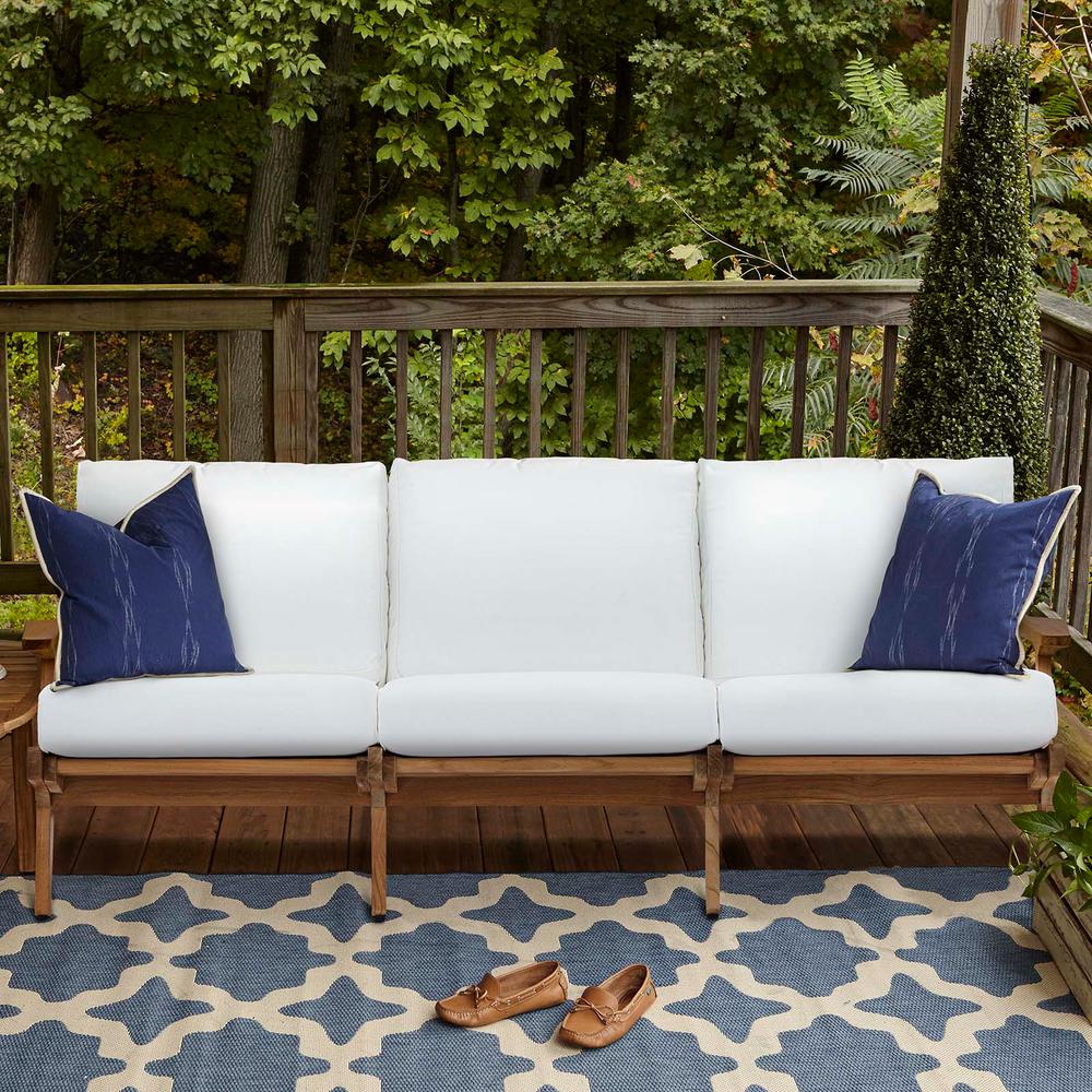 Modway Saratoga Teak Outdoor Loveseat In Natural With White Cushions Eei 2932 Nat Whi The Home Depot