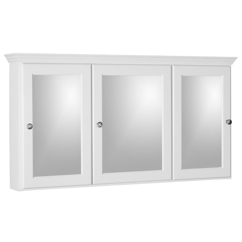 Simplicity By Strasser Ultraline 48 In W X 27 In H X 6 1 2 In D Framed Tri View Surface Mount Bathroom Medicine Cabinet In Satin White 01 860 2 The Home Depot